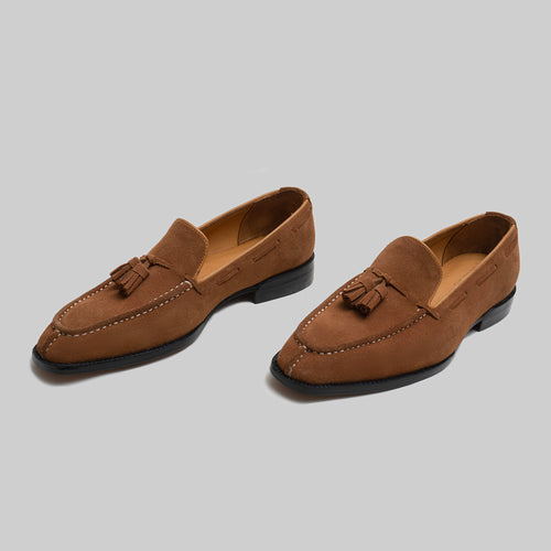 CAMEL BROWN SPLIT-TOE LOAFERS